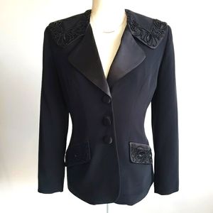 Niteline Della Roufogali Black Beaded Blazer Button Front Elegant Dressy Event